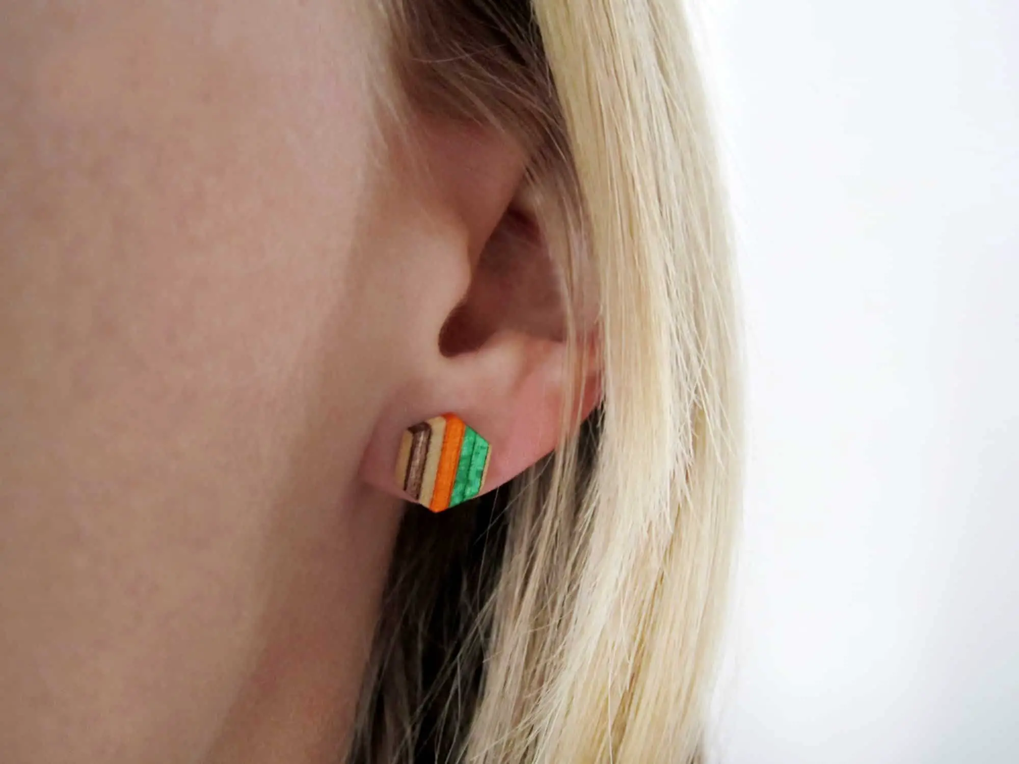 recycled skateboard stud earring